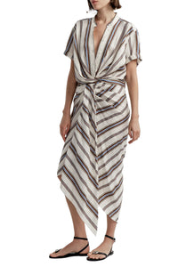 Leonore Short Sleeve Striped Linen Shirt in Panna Multi