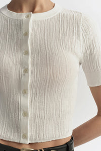 Lottie Fine Cotton Cropped Cardigan in Bright White