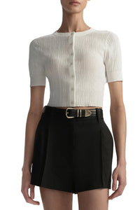 Lottie Fine Cotton Cropped Cardigan in Bright White