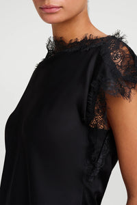 Luna Satin and Lace Top in Black