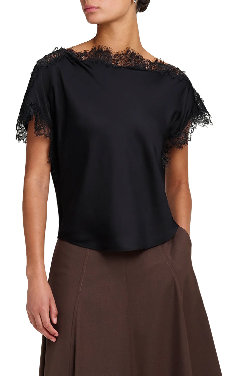 Luna Satin and Lace Top in Black