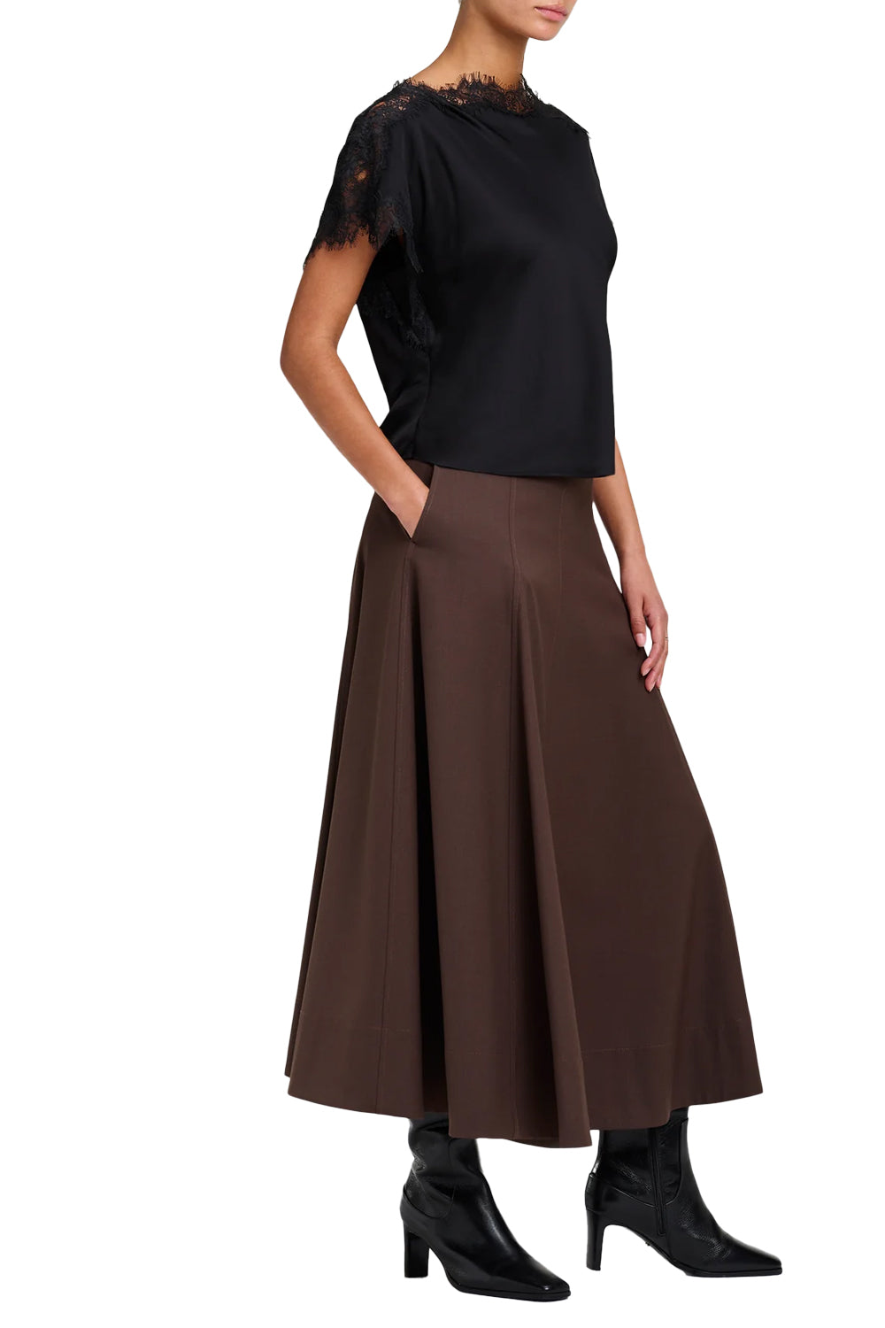 Luna Satin and Lace Top in Black