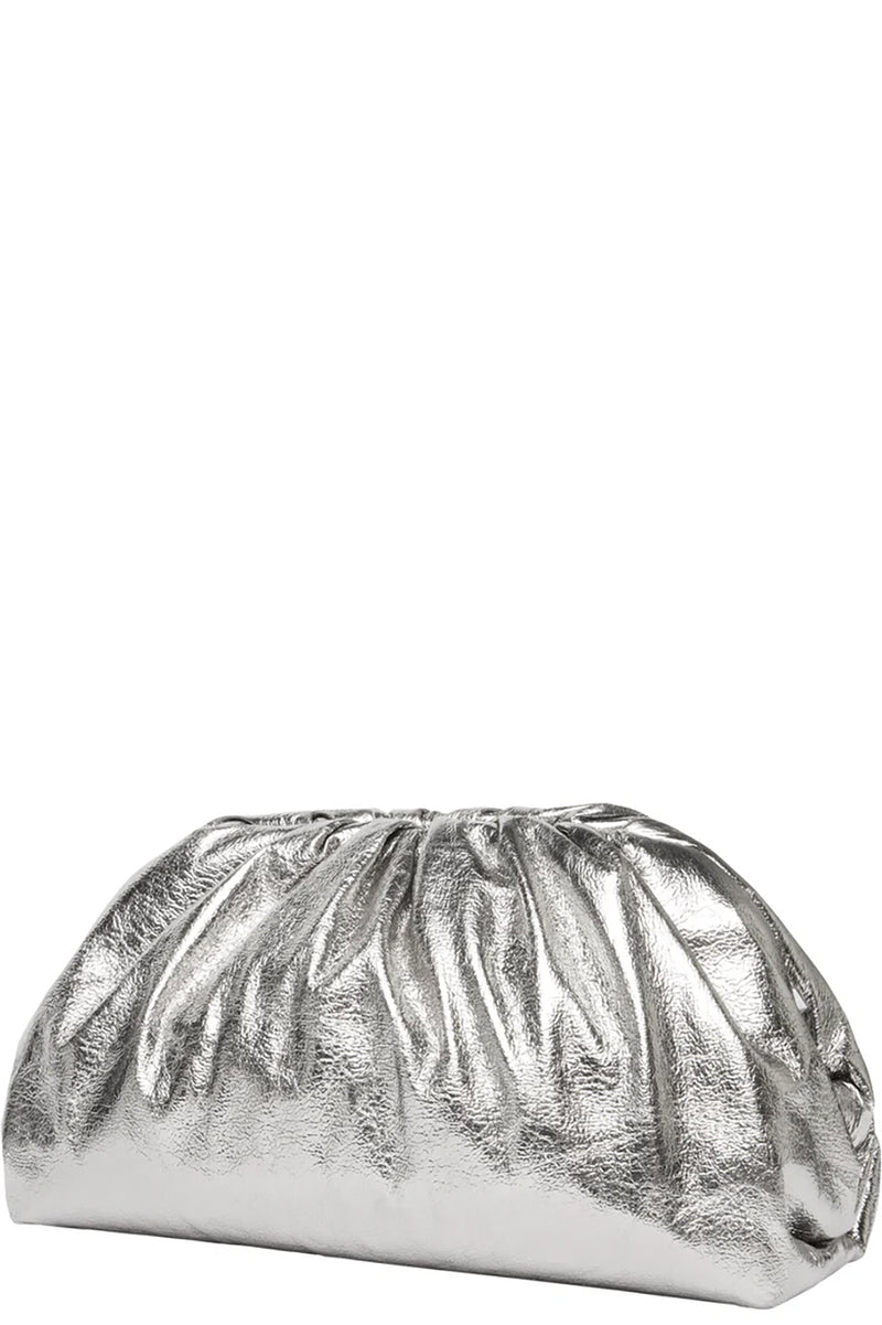 Milo Metallic Vegan Leather Clutch in Smoky Silver