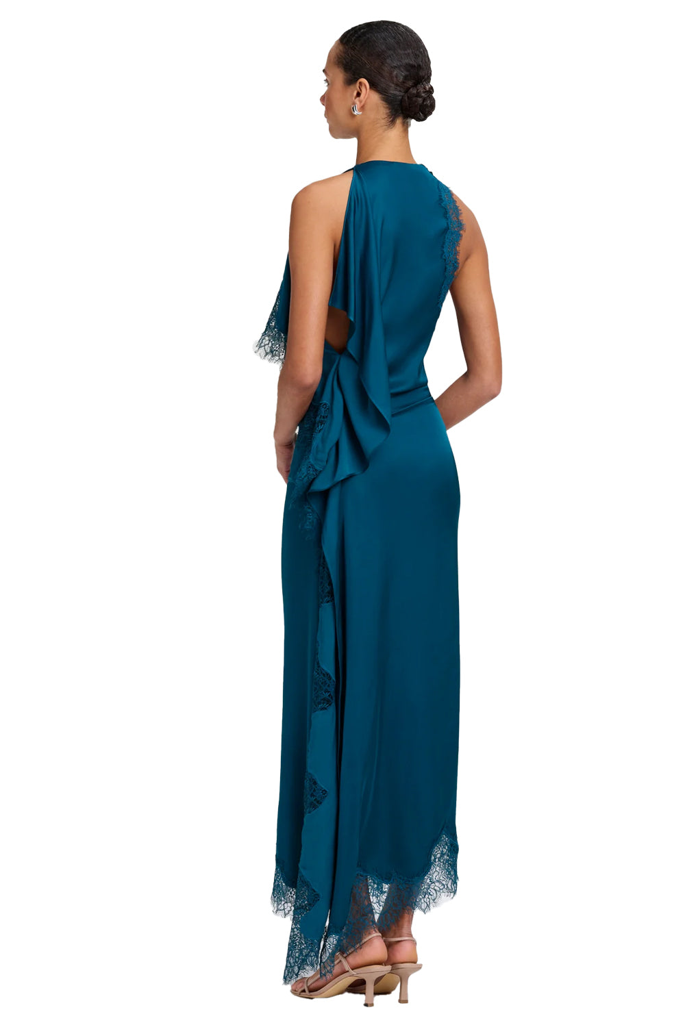 Miriam Satin and Lace Maxi Dress in Light Teal/Light Teal