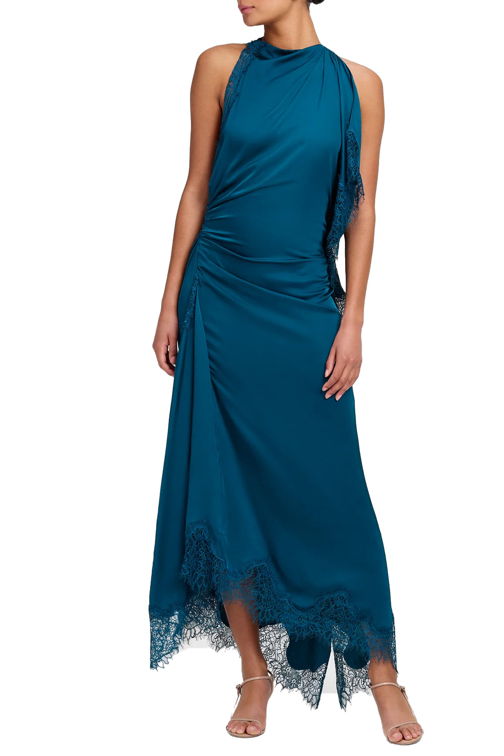 Miriam Satin and Lace Maxi Dress in Light Teal/Light Teal