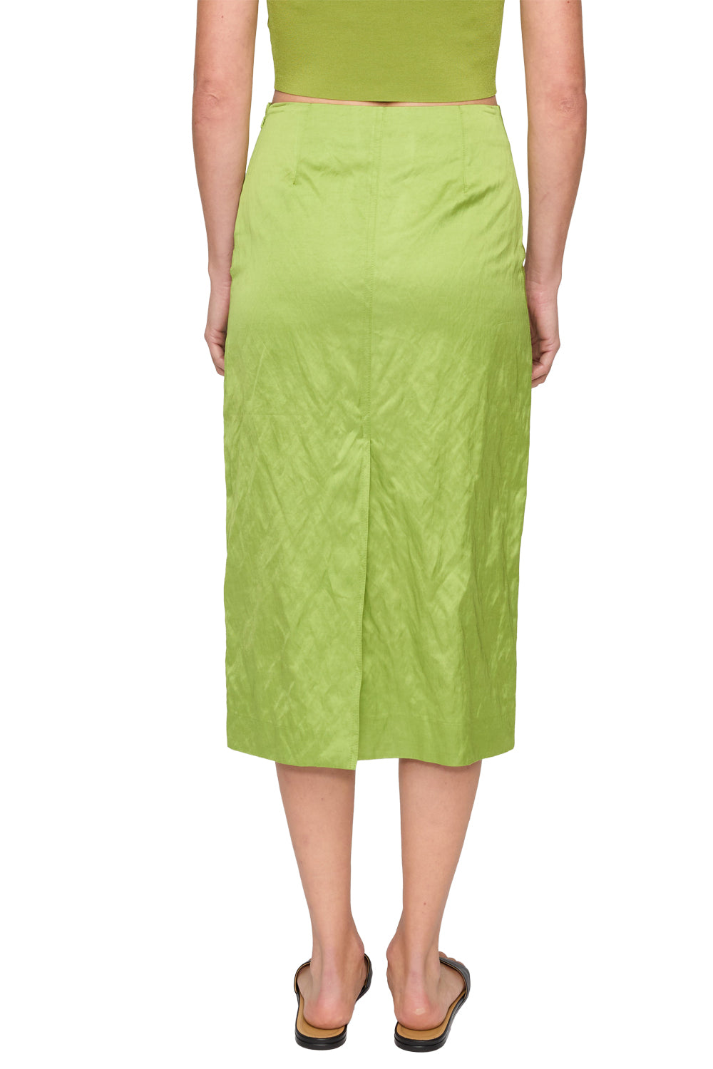 Phoebe Satin Midi Skirt in Green Meadow