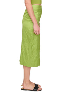 Phoebe Satin Midi Skirt in Green Meadow