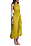 Reagan Satin Pleated Midi Dress in Cactus Bloom