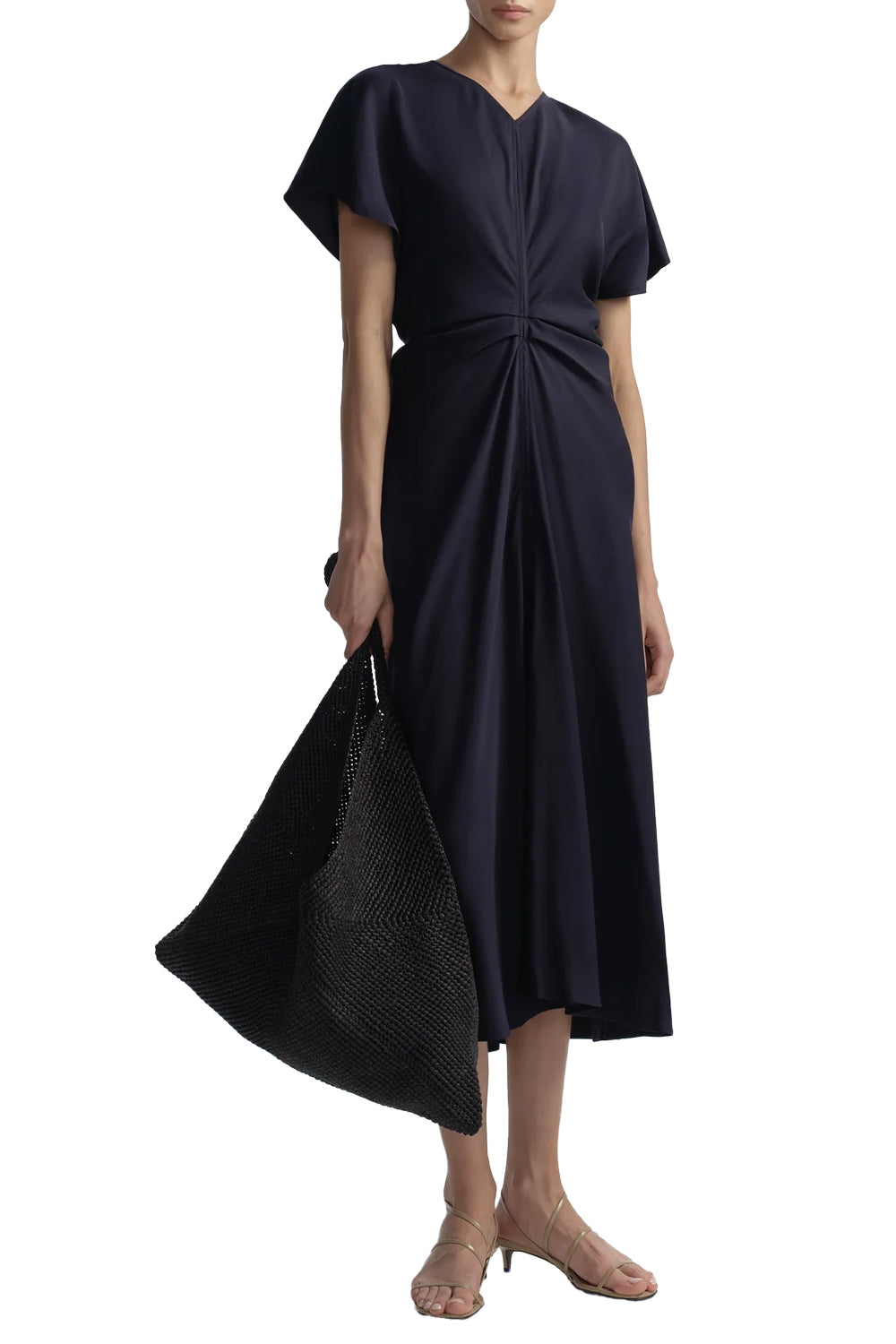 Rem Ruched Midi Dress in Night Blue
