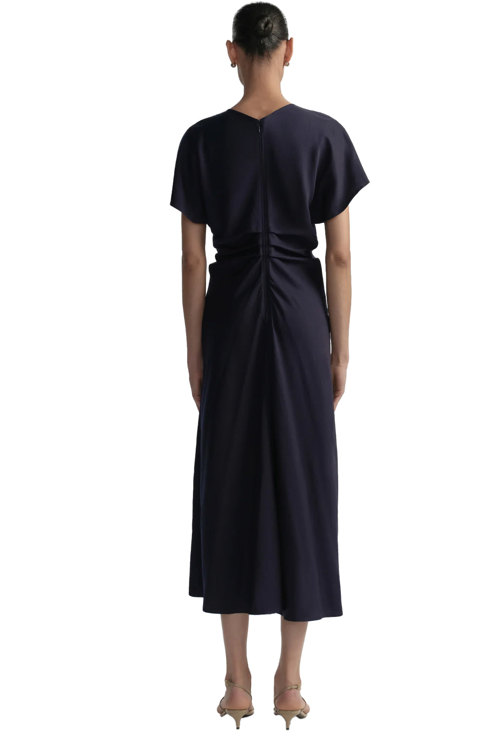 Rem Ruched Midi Dress in Night Blue