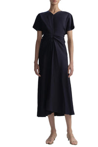Rem Ruched Midi Dress in Night Blue