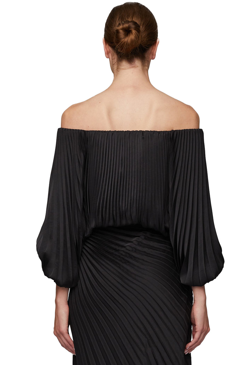 Sienna Satin Pleated Off Shoulder Top