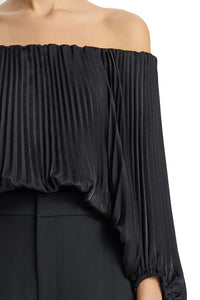 Sienna Satin Pleated Off Shoulder Top