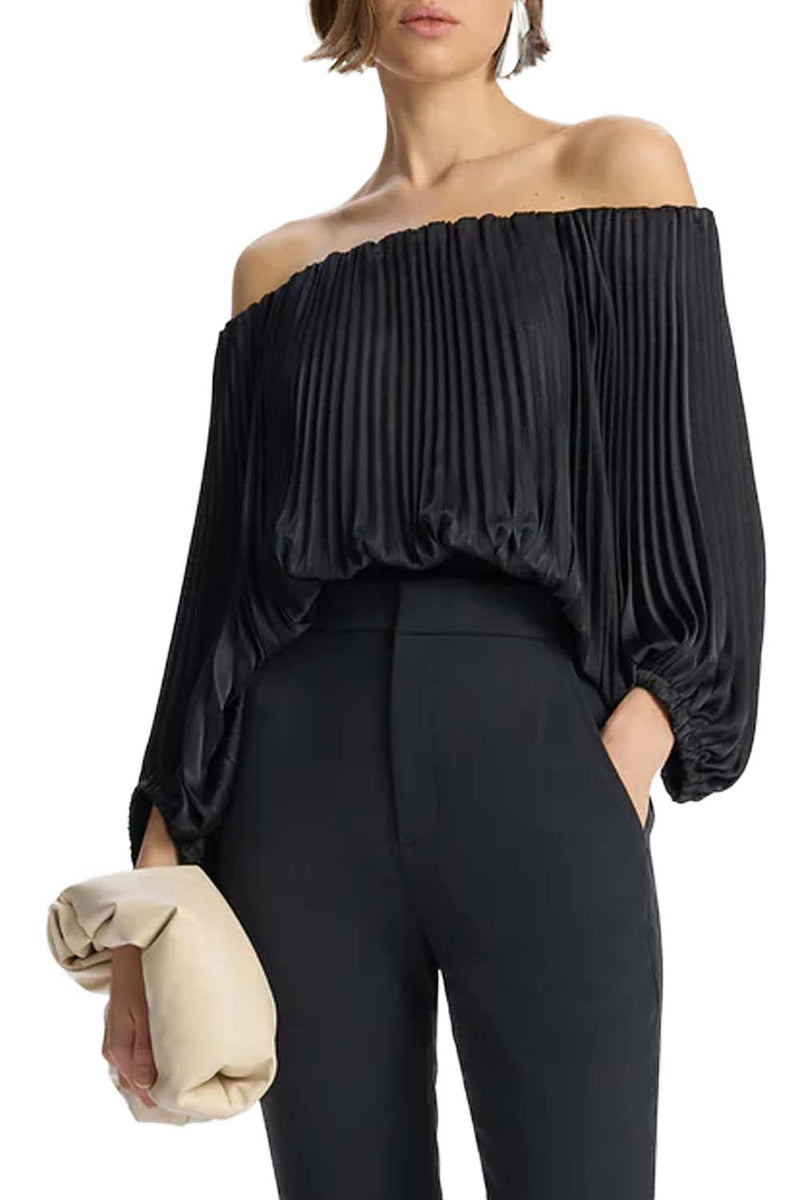 Sienna Satin Pleated Off Shoulder Top