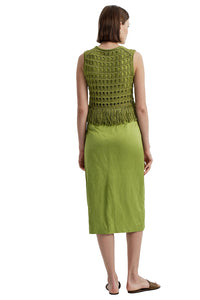 Phoebe Satin Midi Skirt in Green Meadow