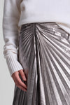 Tracy Metallic Vegan Leather Skirt in Smokey Silver