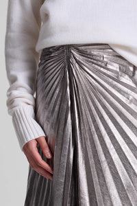 Tracy Metallic Vegan Leather Skirt in Smokey Silver