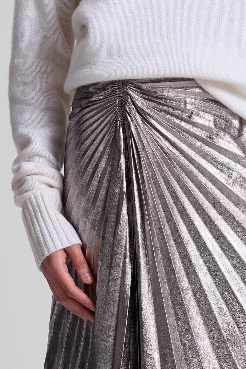 Tracy Metallic Vegan Leather Skirt in Smokey Silver