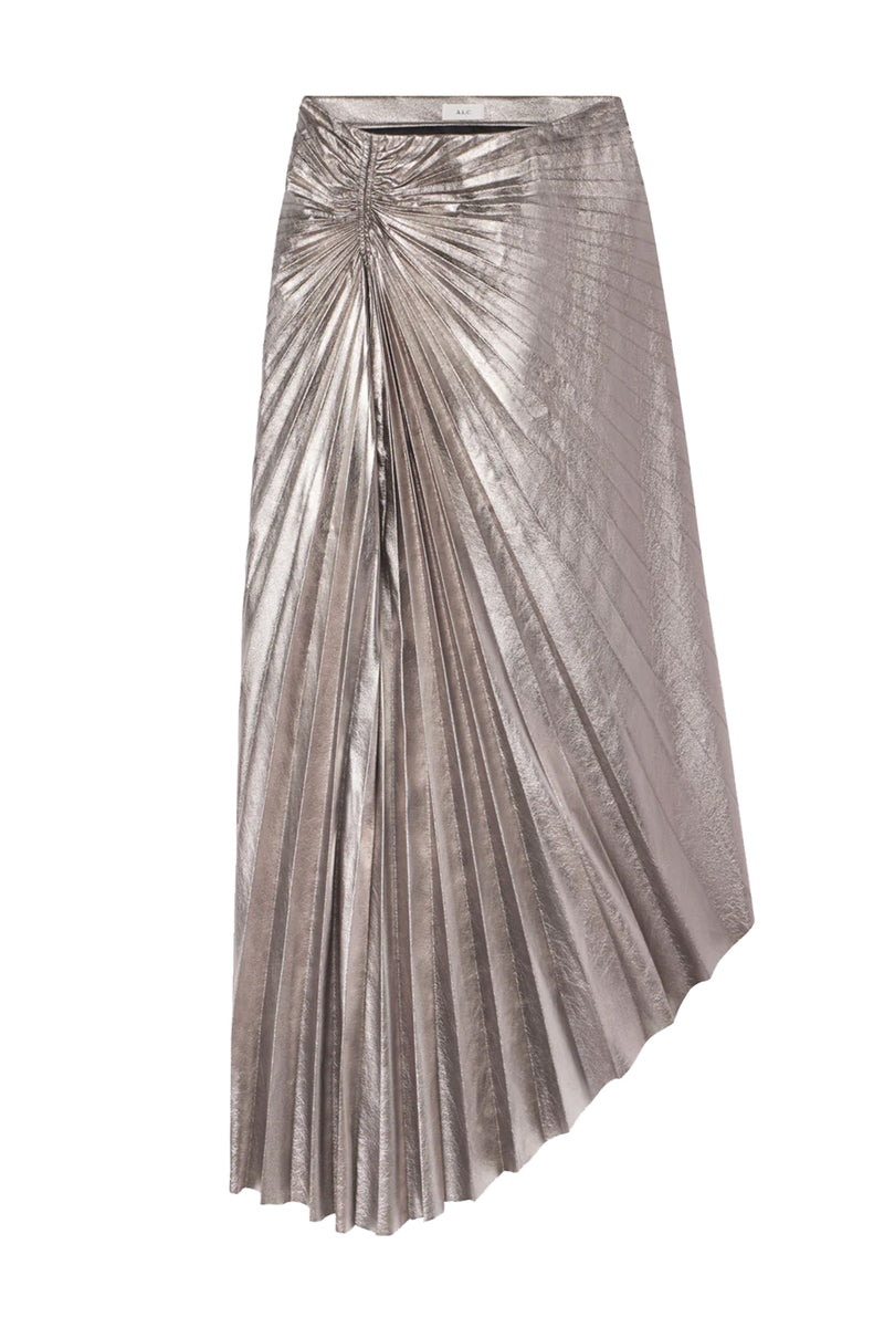 Tracy Metallic Vegan Leather Skirt in Smokey Silver