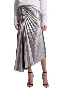 Tracy Metallic Vegan Leather Skirt in Smokey Silver