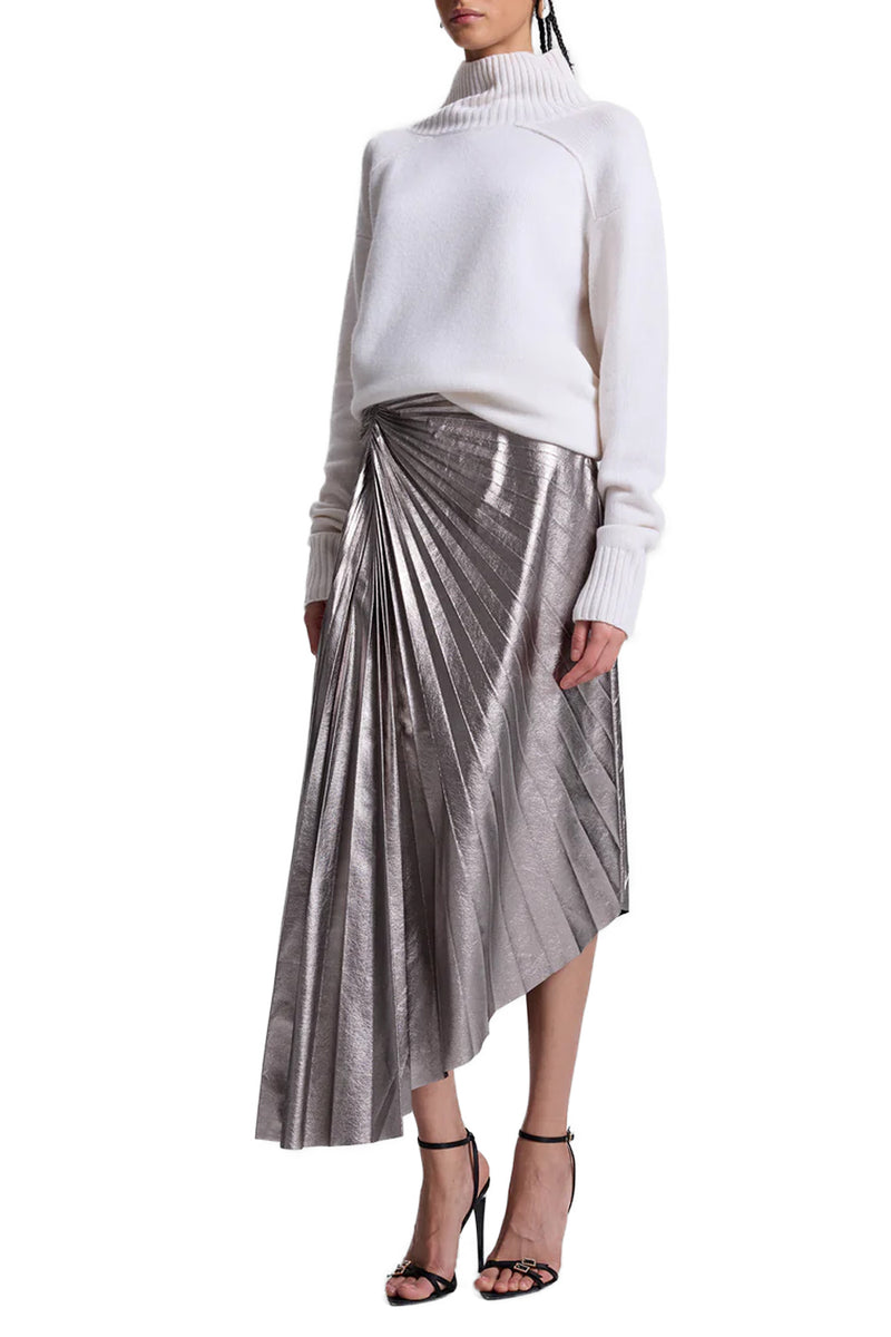 Tracy Metallic Vegan Leather Skirt in Smokey Silver