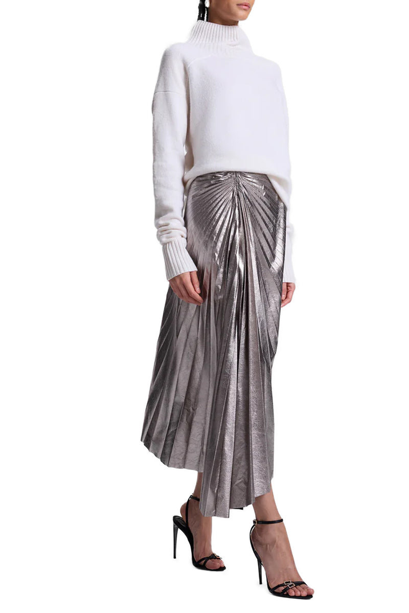 Tracy Metallic Vegan Leather Skirt in Smokey Silver