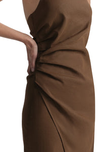 Sylvie Linen Midi Halter Dress in Milk Chocolate