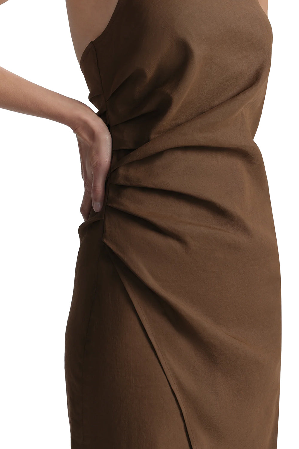 Sylvie Linen Midi Halter Dress in Milk Chocolate