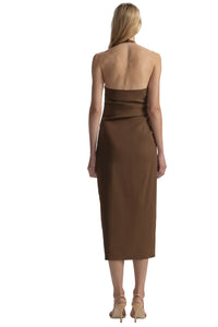 Sylvie Linen Midi Halter Dress in Milk Chocolate
