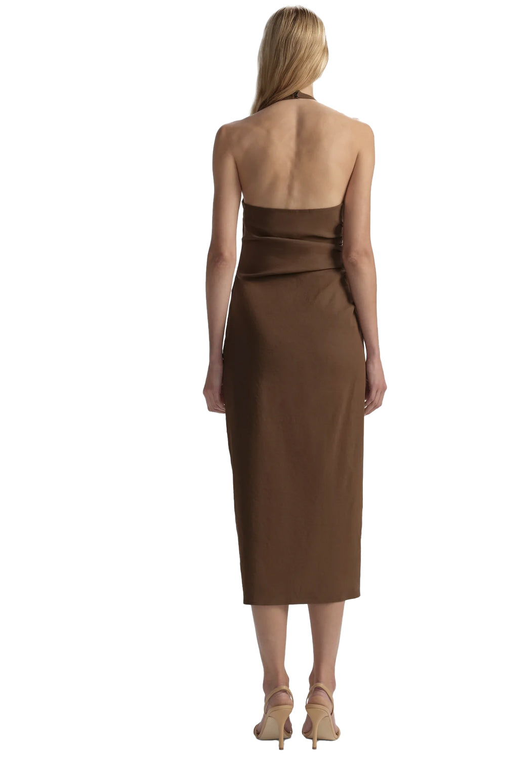 Sylvie Linen Midi Halter Dress in Milk Chocolate
