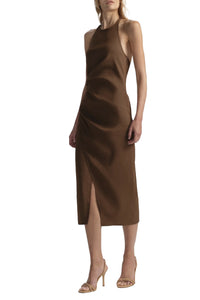 Sylvie Linen Midi Halter Dress in Milk Chocolate