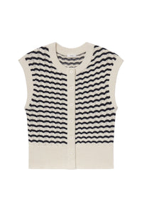 Margo Striped Knit Top in Parchment/Navy Stripe