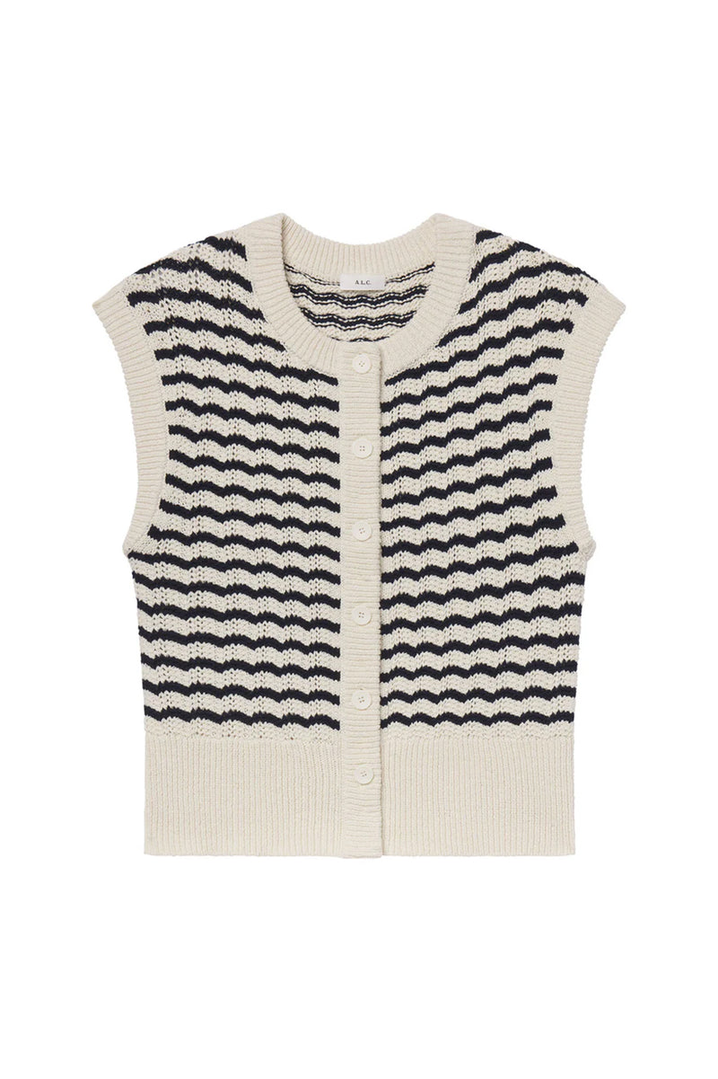 Margo Striped Knit Top in Parchment/Navy Stripe