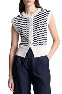 Margo Striped Knit Top in Parchment/Navy Stripe