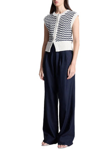 Margo Striped Knit Top in Parchment/Navy Stripe