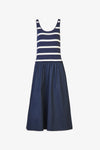 Amber Dress in Maritime Blue Cream Wide Stripe