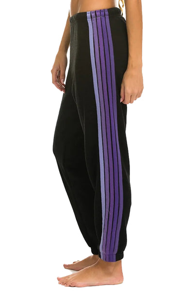 5 Stripe Sweatpant in Black with Purple Stripes