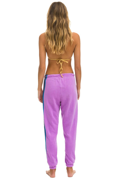 5 Stripe Sweatpant in Neon Purple with Pink and Purple Stripes