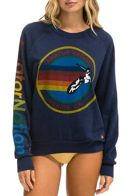 Rainbow Embroidery Relaxed Crew Sweatshirt in Charcoal