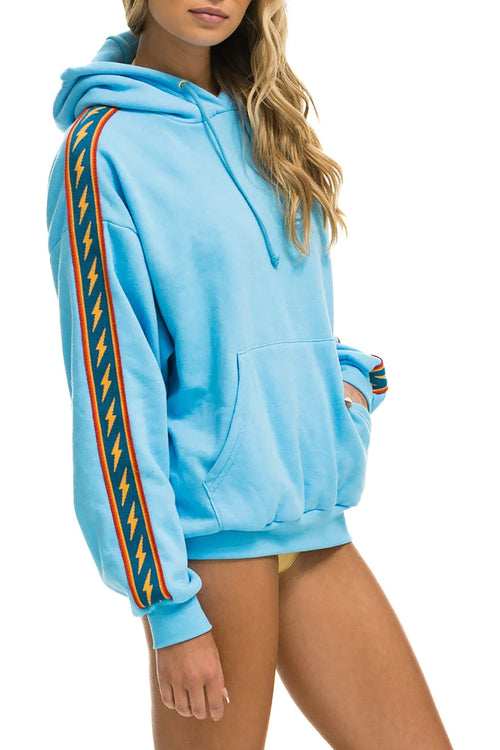 Bolt Stripe Relaxed Pullover Hoodie in Sky