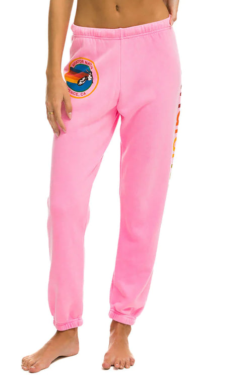 Rainbow Sweatpants in Neon Pink