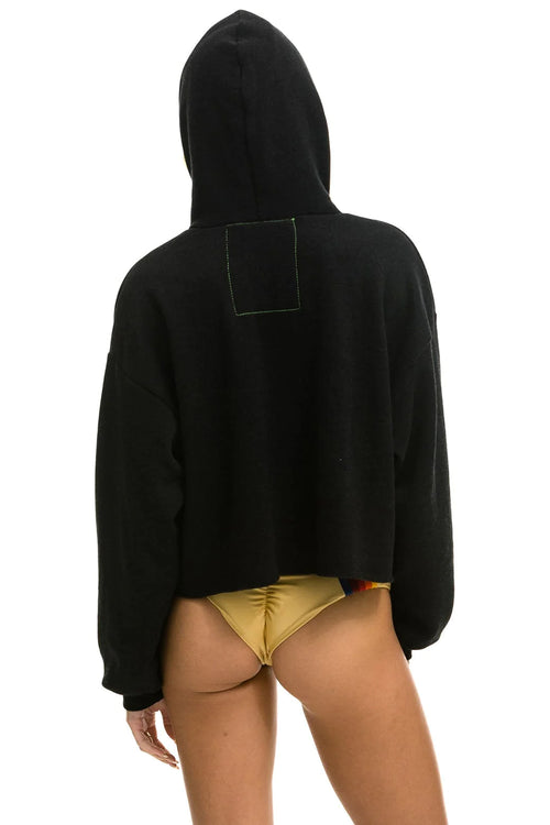 Smiley 2 Relaxed Crop Pullover Hoodie in Black