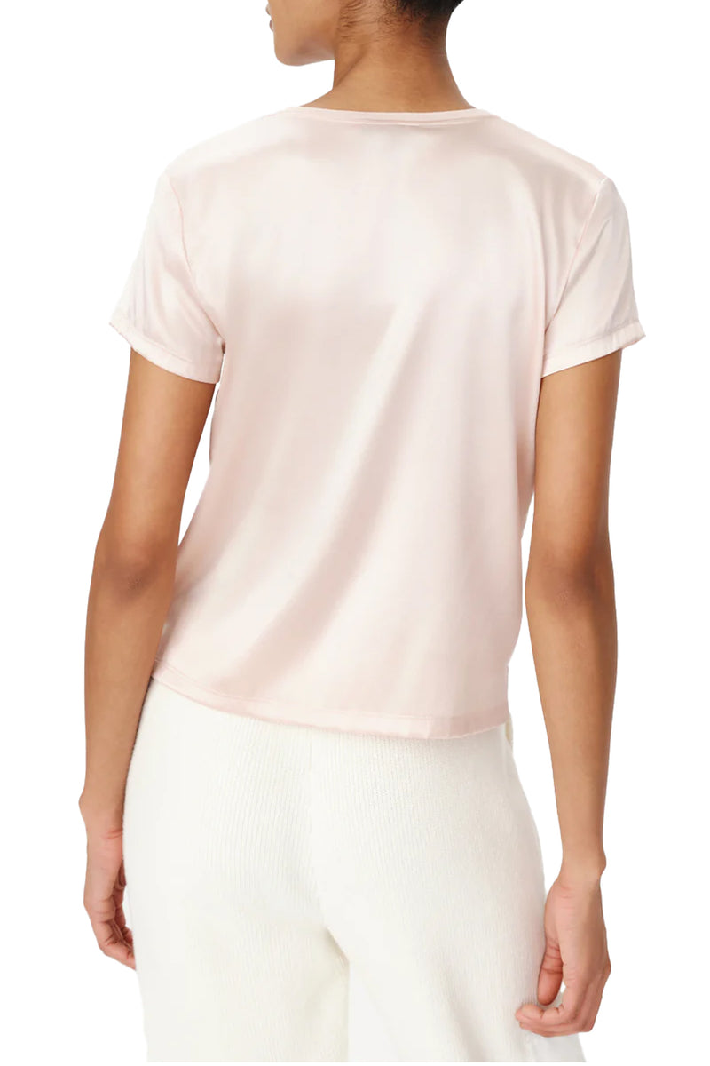 Stretch Charmeuse Crew Neck Tee in Oyster Pink