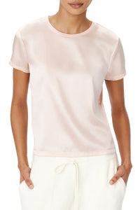 Stretch Charmeuse Crew Neck Tee in Oyster Pink