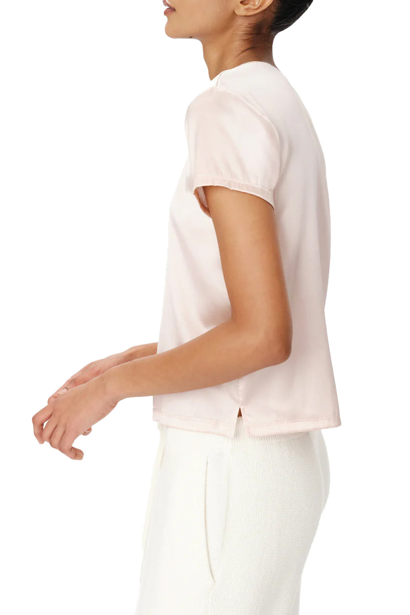 Stretch Charmeuse Crew Neck Tee in Oyster Pink