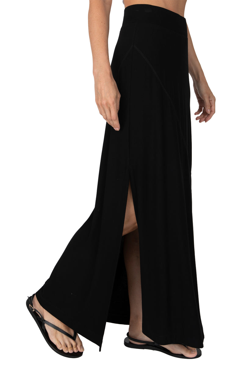 Viscose Blend Jersey Seamed Maxi Skirt in Black