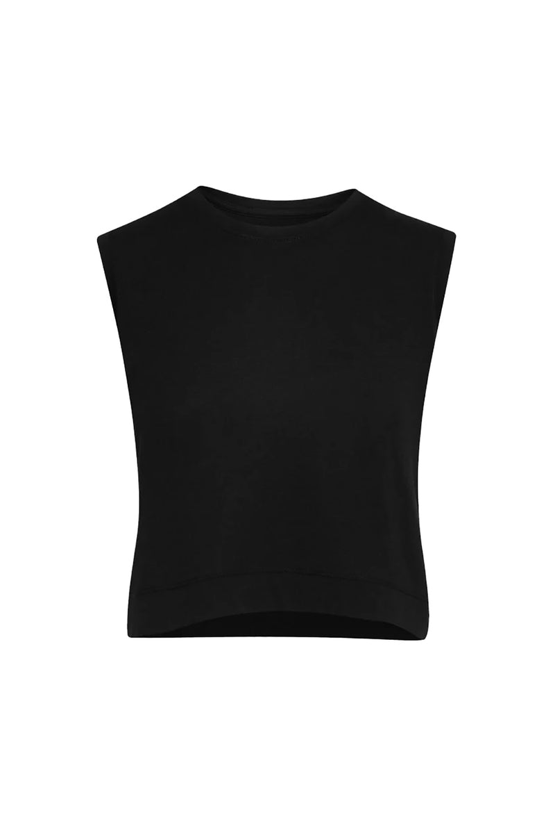 Classic Jersey Sleeveless Cropped Muscle Tee in Black