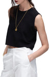 Classic Jersey Sleeveless Cropped Muscle Tee in Black