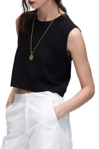 Classic Jersey Sleeveless Cropped Muscle Tee in Black