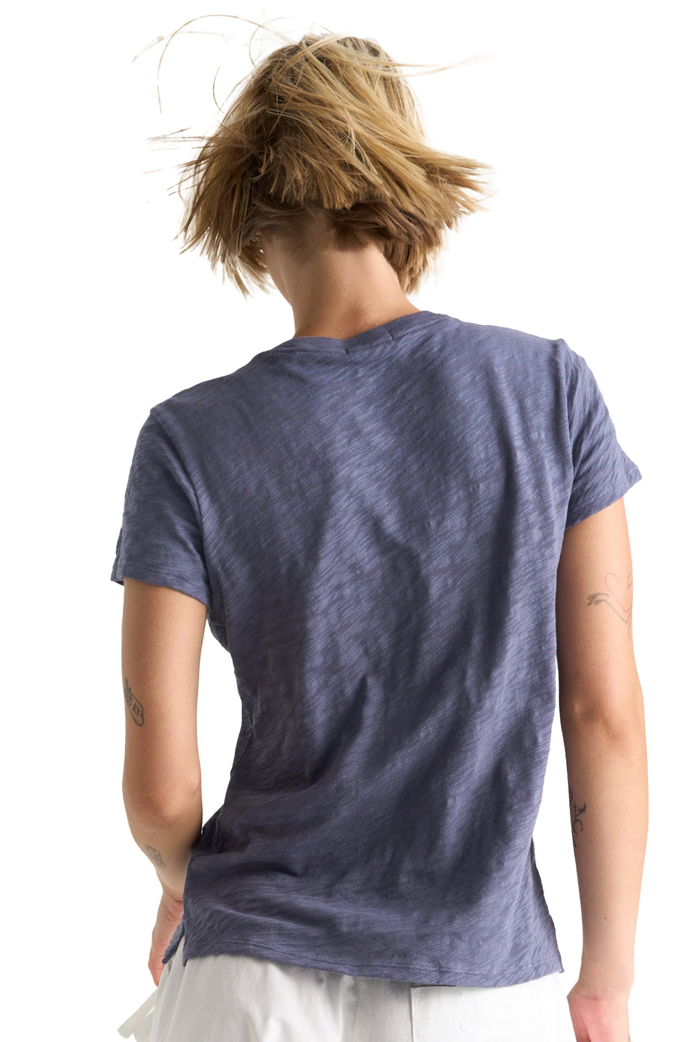 Slub Jersey Schoolboy Crewneck Tee in Dusk Blue